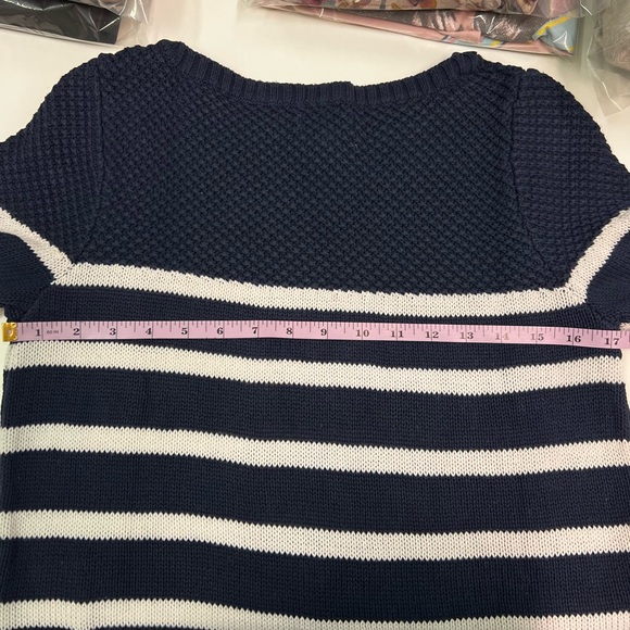 Kennar Womens M Navy Blue White Striped Long Sleeve Sweater Cozy Knit Nautical - Picture 4 of 6